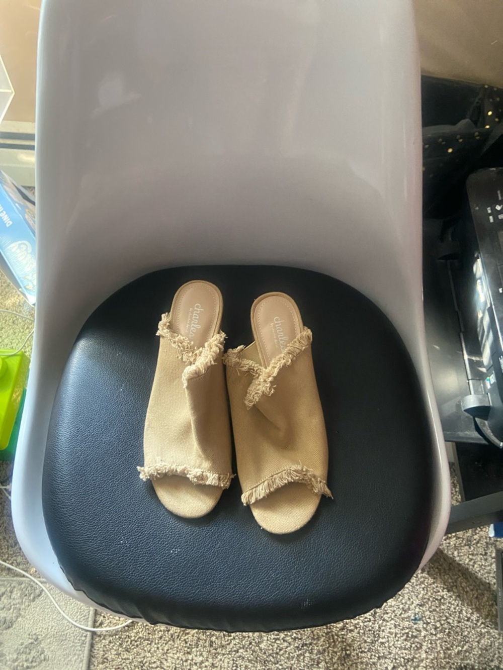 Charles David Tan Frayed Open-Toe Slide Mules